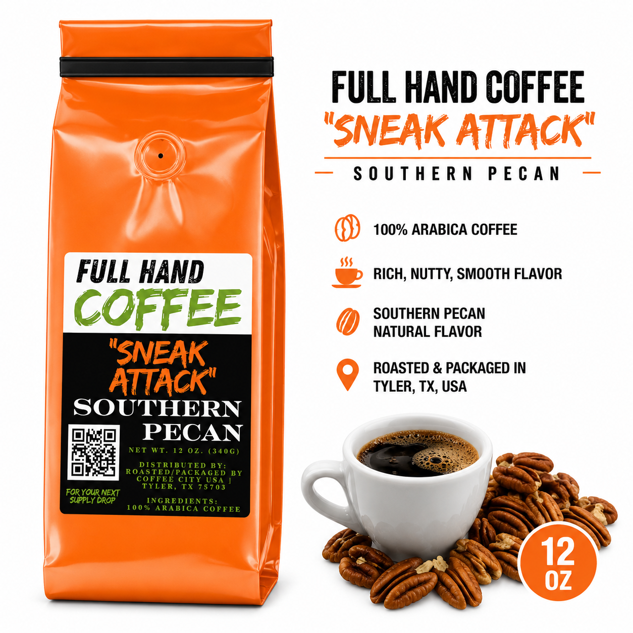 "Sneak Attack" Southern Pecan 12oz Whole Bean